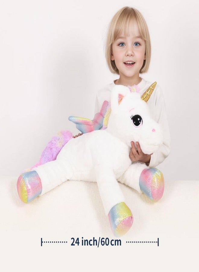 FFxiong 24 Inch Big Unicorn Stuffed Animal Plush Toy Pillow, Cute Soft Giant Unicorn with Rainbow Wings Large Doll, Gift for Children Girls Boys Kids Valentine Birthday Christmas - Image 3